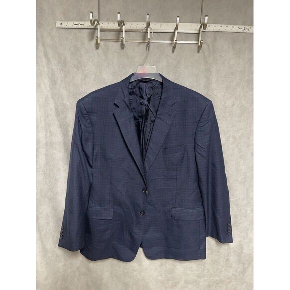Jos A Bank Blazer Men 50R Blue Tartan Plaid Silk Wool Flannel Coat Jacket Luxury - Picture 1 of 10
